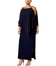 XSCAPE Womens Chiffon Gown Dress, navy, Plus Size, 22W