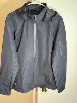 Mountain Valley Mens 105 Large Navy Rain Jacket Removable Hood Outdoor Coat