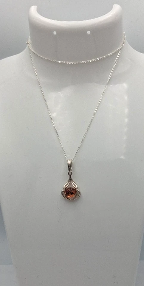 Elegante Pendente In Argento Sterling 925 – "Goccia Di Ambra" - Immagine 3 di 4