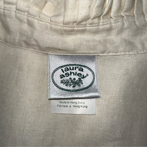 Vintage Laura Ashley 100% Linen Ruffle Blouse 8 | Cottagecore Peasant Button Up - Afbeelding 7 van 10