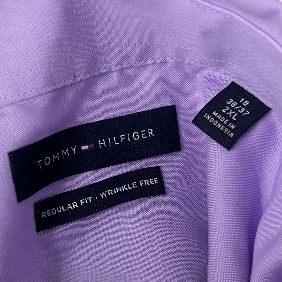 Tommy Hilfiger 18 36/37 Regular Fit Wrinkle Free Dress Shirt Purple Button Down - Image 3 of 4