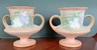 PAIR 1940s Roseville Double-Handled Cosmos Pattern Posy Vases