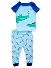 Infant Boys Blue  Green Alligator Print 2 Pc Cotton Pajama PJ Set 9 Months
