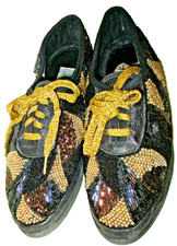 Vintage 1996 ColorWerks Beaded Black Gold Lace-Up Sneakers Women's Size 7.5 EUC