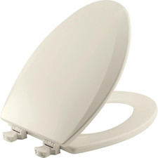 1500EC Durable Wood Toilet Seat with Easy Clean Hinges, Made in USA, Elongated,
