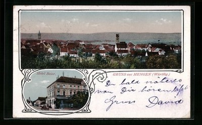 Mengen i. Württbg., Totalansicht, Hotel Baier, Ansichtskarte 