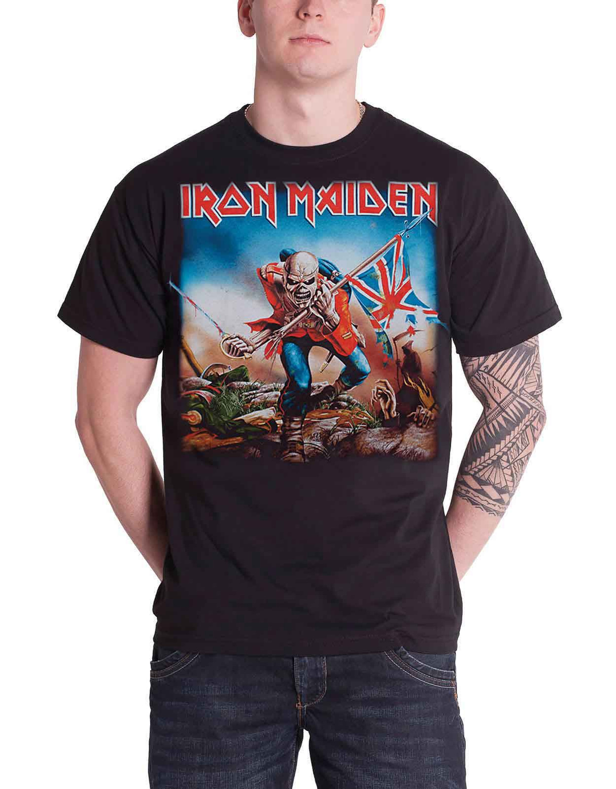 Iron Maiden Trooper Album Cover Logo Mens Black Band T-Shirt