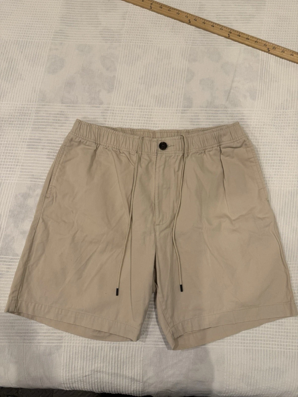 Adsum Men's Beige Cotton Twill Chino Shorts Drawstring Pockets 7" Inseam L