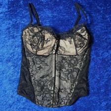 Vintage Corset Bra Top Black Lace Mesh Underwire Bustier Size S/M No Tag