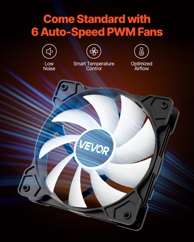 VEVOR PC-Gaming-Gehäuse Mid-Tower ATX 6x 120mm PWM ARGB-Lüfter ATX/M-ATX/ITX - Afbeelding 6 van 12