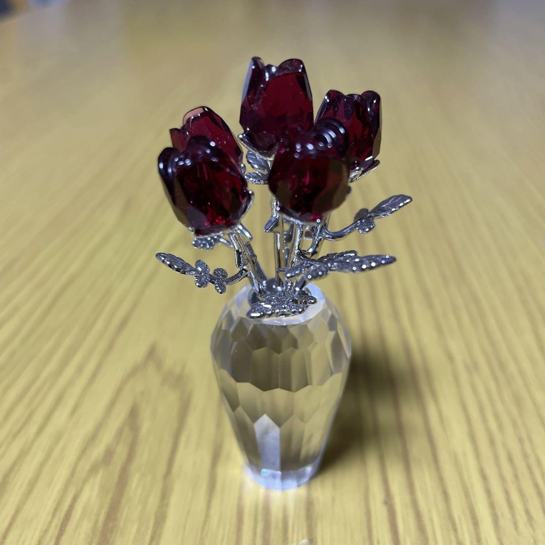 Swarovski クリスタルローズ 置物 Swarovski Red Rose Crystal Figurine Clear Silver