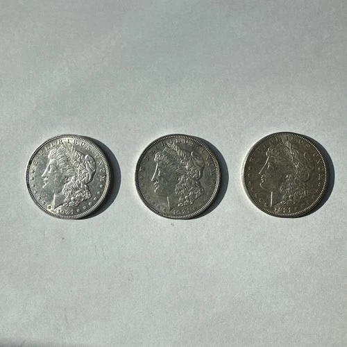 1921 Morgan Dollar PDS Set, 90% Silver, All With AU Circulated Features, (3) 1$