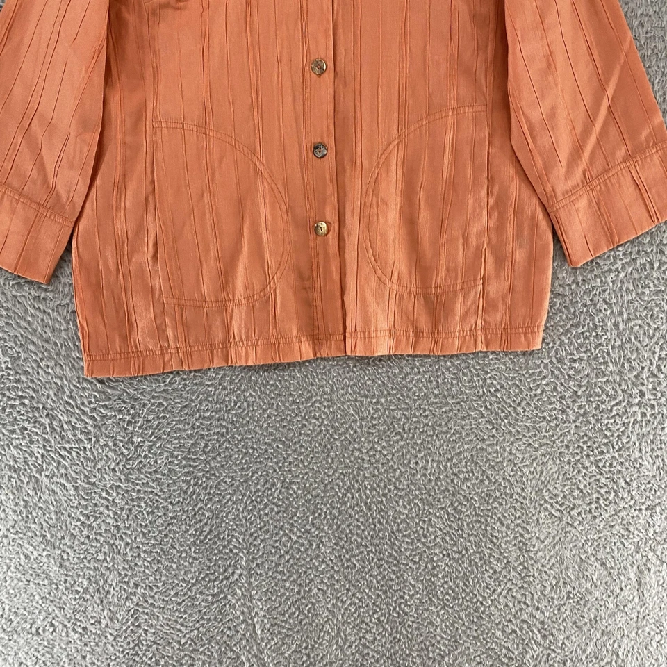 Citron Santa Monica Top Womens Petite Large Orange Mandarin Collar Bamboo Asian - Image 3 of 4