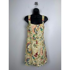 Farm Rio Women Yellow Colorful Birds Linen Mini Dress Size Small