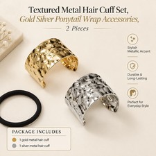 Gold and Silver Ponytail Cuffs, Hammered Metal Hair Accessories fits Women Girls
