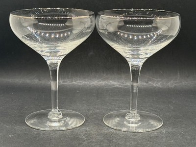 2 Vintage KROSNO POLAND clear champagne coupes platinum rim