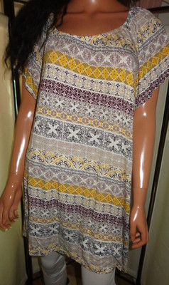 Gina Benotti long Shirt gestreift mehr farbiges Muster Carmen-Ausschnitt Gr 48