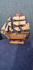 Vintage Wooden & Cloth HMS Victory Ship Model On Stand