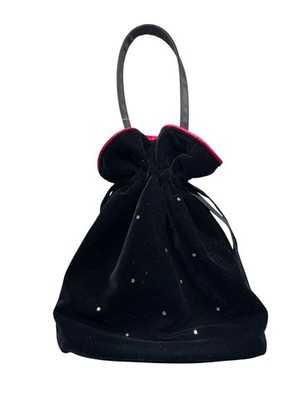 Victorias Secret Black Velvet Drawstring Bag With Rhinestones & Pink Satin #9707