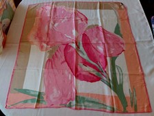 Vtg 70s Vera Neumann Silk Scarf Tulips 31" Sq Rolled Edge Mfg Sample Japan VGUC