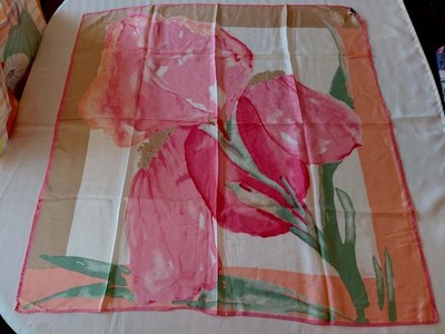 Vtg 70s Vera Neumann Silk Scarf Tulips 31'' Sq Rolled Edge Mfg Sample Japan VGUC