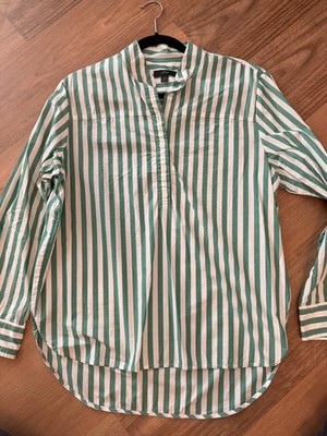 J Crew Half Button Up Tunic Green And White Women s Size 8