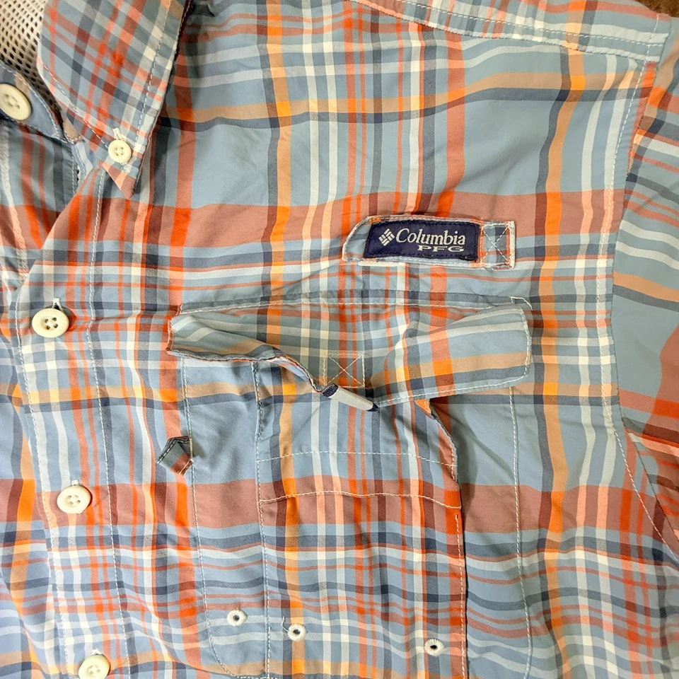Camisa de pesca Columbia PFG masculina pequena ventilada manga longa xadrez com botão - Imagem 2 de 4