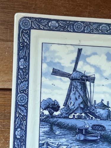 Blue & White Delftware Handwork by Elesva Holland Windmill Scene Ceramic Plaque - Picture 5 of 12