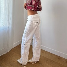 Vintage White Parachute Cargo Trousers Adjustable Ankle Y2K Euro S 