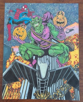 Marvel Comics Original Art 11''x14'' Spider-Man & Green Goblin One-Of-A-Kind