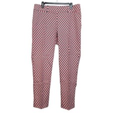LOFT Rivera Cropped Julie Fit Pants Pink Blue Print Size 12 Tall NWT Stretch