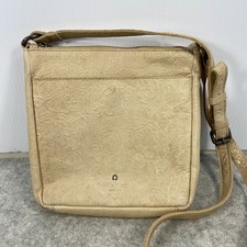 Wild West Beige Floral Embossed Tooled Leather Crossbody Bag Adjustable Strap