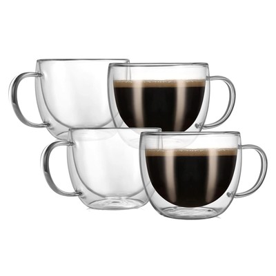CNGLASS 8oz Double Wall Glass Coffee Mugs,Clear 8.1oz/240ml, 8oz(4-pack) 