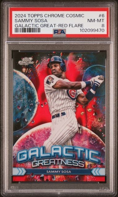 2024 Topps Cosmic Chrome Sammy Sosa Galactic Greatness Red Flare /5 Cubs 6 PSA 8