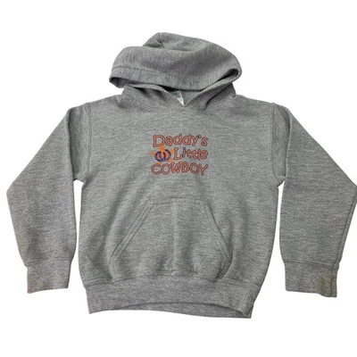 VTG Daddy's Little Cowboy Youth Small Long Sleeve Gray Hoodie (has flaws) READ - Image 1 of 4