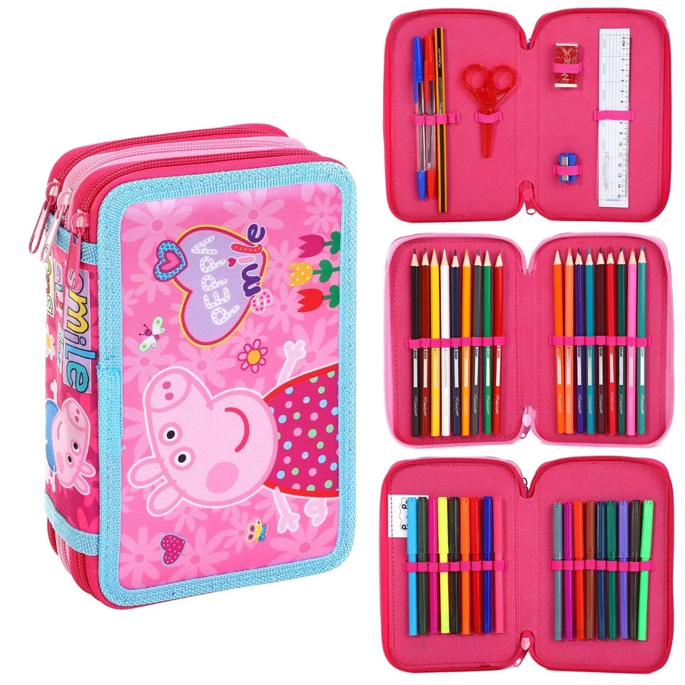 Peppa Pig 3 Tier Filled Pencil Case Stationery School Supplies Kids - Image 2