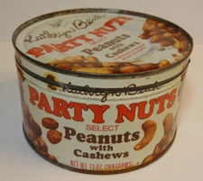 Vintage 1960s BEICH PEANUTS CASHEWS NUT GRAPHIC KEYWIND TIN BLOOMINGTON ILLINOIS