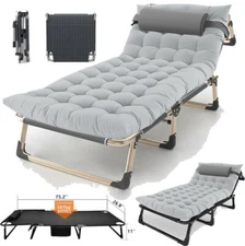 Folding Camping Cot for Adults Bed Reclining Folding Patio Lounge Chair w/Pillow