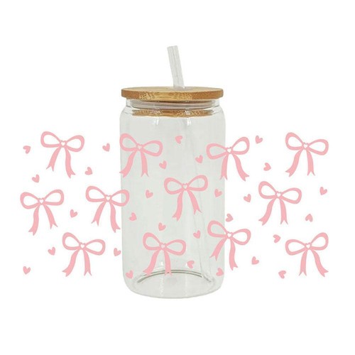 Cute UV DTF Cup Wraps For 16 oz Glass Water Bottle, Bow Uvdtf K6Z7 Transfer 🥇DE - Picture 8 of 19