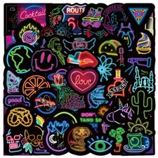 50 Pcs Vinyl Neon Signs Stickers Pack Bomb Laptop Guitar Water Bottle S15-1