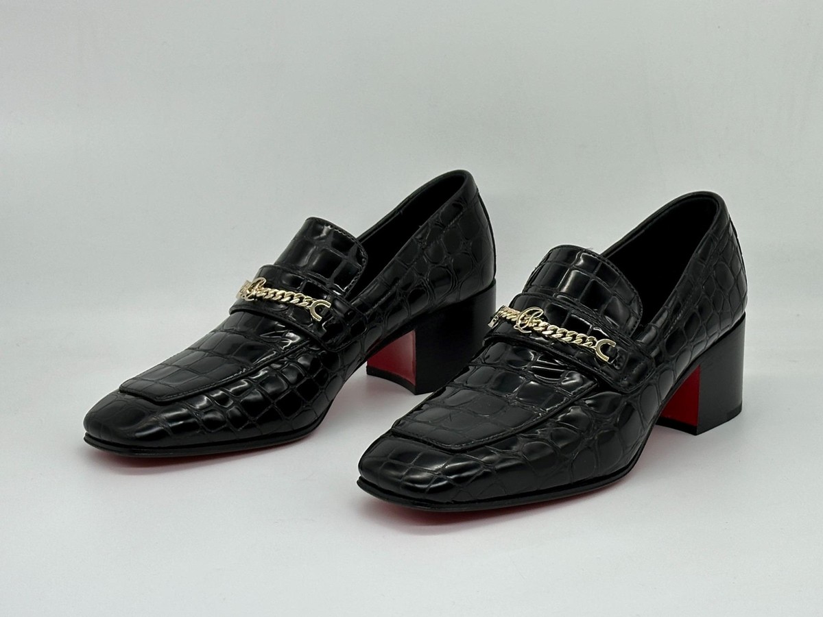 Christian Louboutin MJ MOC 50 Croc Leather Heeled Loafers 