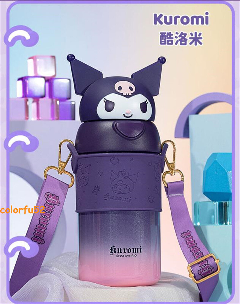 Kuromi 560ml Insulated Steel Kawaii Water Bottle Straw Cup with