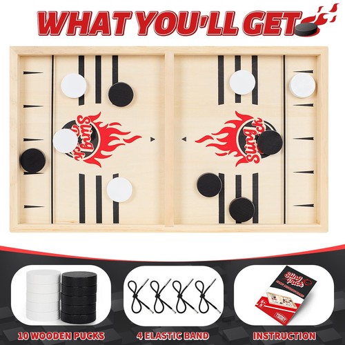Large Fast Classic Slingshot Puck Game Wooden Hockey Board 2 Player Game - Picture 4 of 7