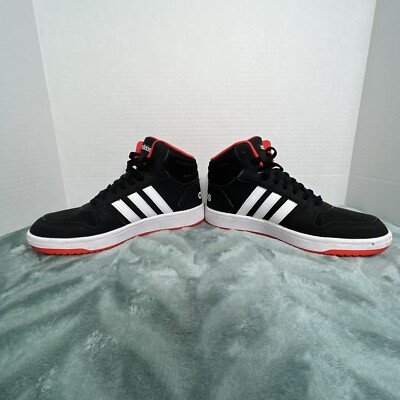 Adidas Hoops 2.0 Mid B75743 Black Red White Boys Shoes Lace Up kids Size 6