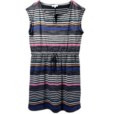 T by Talbots Women's Casual Dress Size Large Petite LP Colorful Stripe Waist Tie