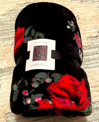 NEW Victoria's Secret Sherpa Blanket 2021 Black Floral VS Throw Recycled Threads