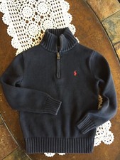 Polo Ralph Lauren Boys Pullover Quarter-Zip Dark Navy Blue Sweater NO SIZE TAG 