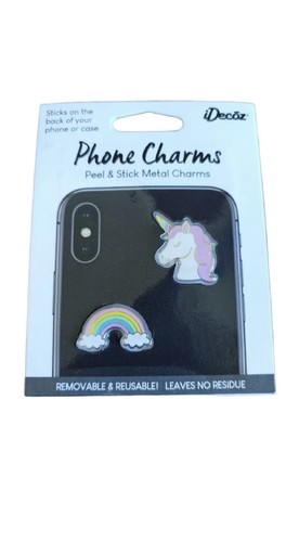 iDecoz Phone Charms Peel & Stick Metal Charms Stickers Rainbow Unicorn Free Ship - Afbeelding 1 van 3