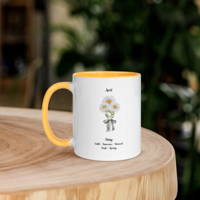 April Daisy Coffee Cup Mug Orange Interior Birth Month White Flower Bunch Drink