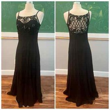 Vintage 90s cache mesh back gown women's size 8 black homecoming prom pageant